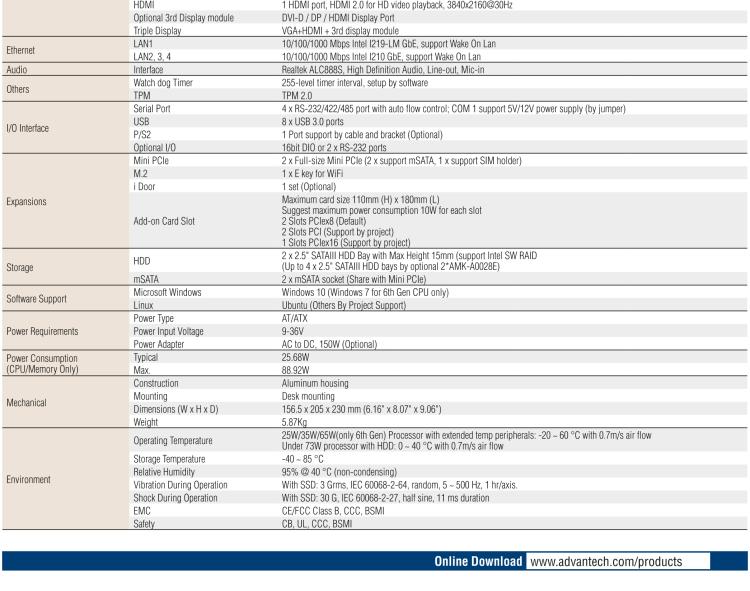 研華EIS-S230 研華 EIS-S230，邊緣計算系統(tǒng)服務(wù)器，支持Intel 第六代、第七代處理器，可選i3/i5/i7 Xeon CPU，DDR4 最高32GB，最多可支持4 x 2.5寸硬盤，具備豐富擴展接口 4 x LAN，4 x COM，8 x USB，2 x PCIE。產(chǎn)品生命周期長，穩(wěn)定可靠。