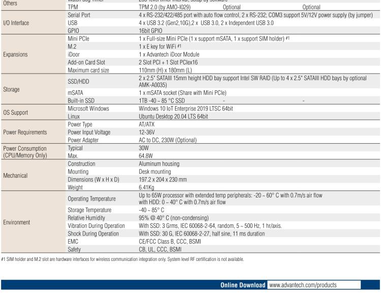 研華EIS-S232 研華 EIS-S232，邊緣計(jì)算系統(tǒng)服務(wù)器，支持Intel 第十代處理器，可選i3/i5/i7 Xeon CPU，DDR4 最高32GB，最多可支持4 x 2.5寸硬盤，具備豐富擴(kuò)展接口 2 x LAN，6 x COM，8 x USB，1 x PCIE，2 x PCI。產(chǎn)品生命周期長(zhǎng)，穩(wěn)定可靠。