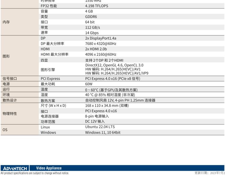 研華VEGA-P110 Intel Arc A370M 嵌入式 GPU卡 PCIe x16 ，帶2個HDMI 2.0b, 2個DP 1.4a