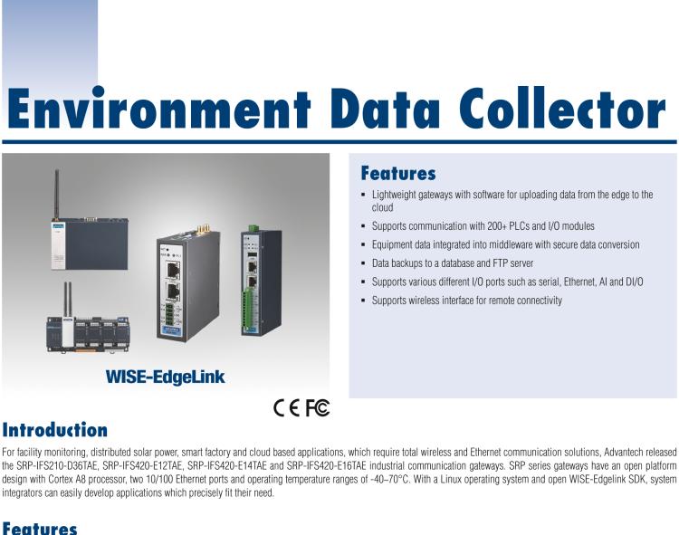 研華SRP-IFS210-D36TAE Modular edge intelligent data acquisition with WISE-EdgeLink, 2 x LAN, 3 x COM, 8 x AI, 16 x DI, 4 x DO, 1GB storage