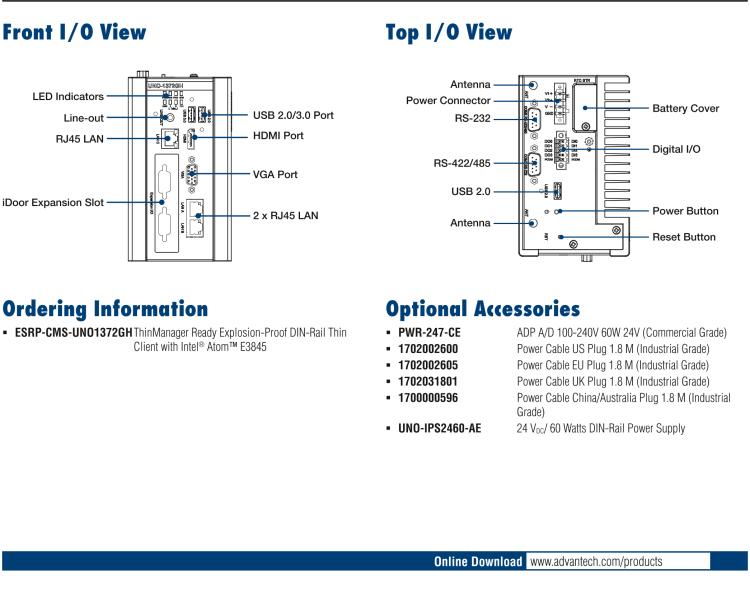 研華ESRP-CMS-UNO1372GH ThinManager Ready Explosion-Proof DIN-Rail Thin Client with Intel? Atom? E3845