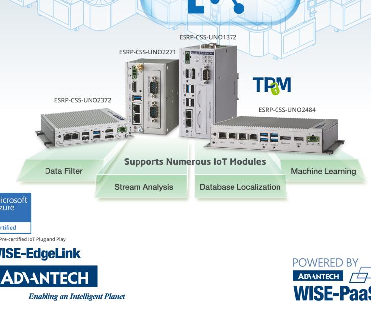 研華ESRP-CSS-UNO1372 Small-Size DIN-Rail Controller, Azure IoT Edge, WISE-EdgeLink, Intel? Celeron? J1900, 4G RAM, 32G SSD, 2 x LAN, 4 x COM, 4 x DI/DO