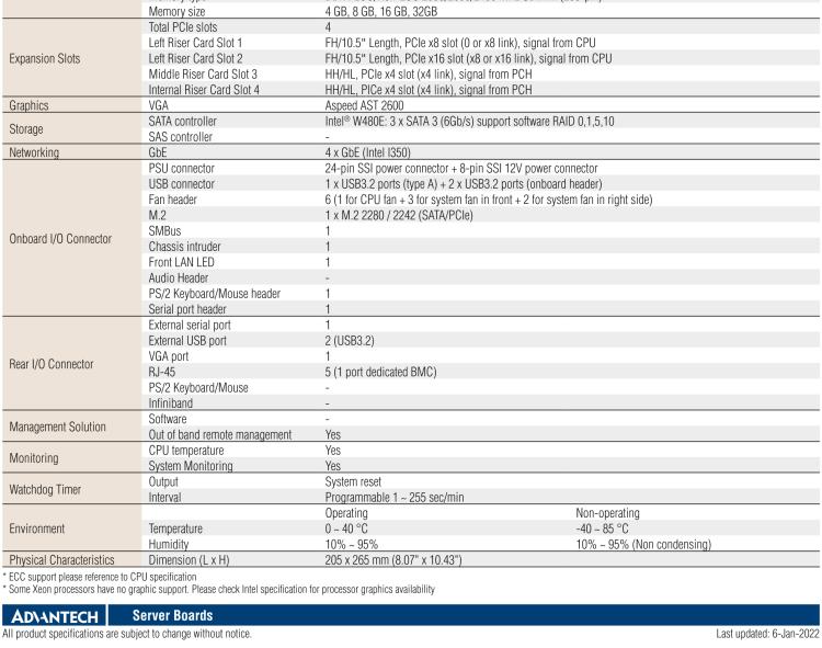 研華ASMB-610 LGA 1200 Intel? Xeon? W & 第十代 Core?專用服務(wù)器主板，帶4 x DDR4, 1 x PCIeX16, 2 x PCIeX4, 5 x USB 3.2, 3 x SATA 3, Quad LANs and和 IPMI