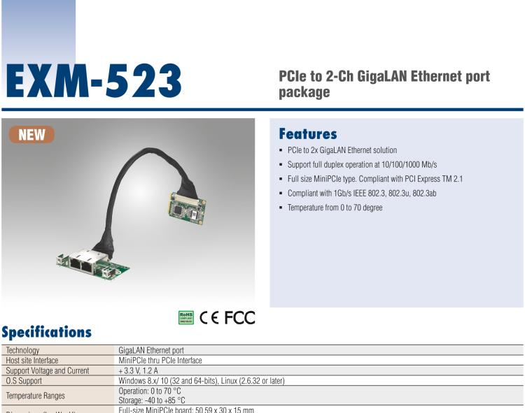 研華EXM-523 GigaLAN 以太網(wǎng)模塊、2-Ch、PCIe I/F