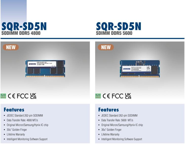 研華SQR-SD5N 工業(yè)級 SODIMM DDR5