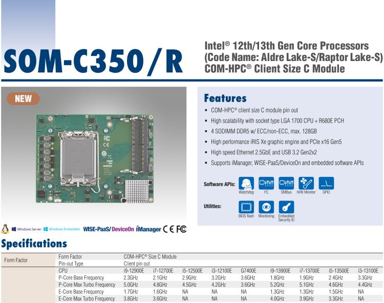 研華SOM-C350 Intel Alder Lake-S 可更換型 CPU，COM-HPC Client Size C 模塊