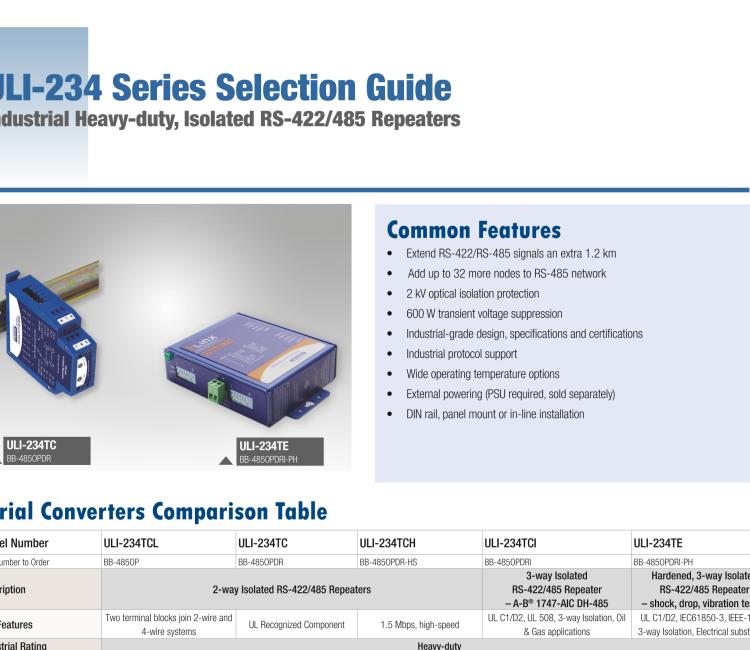 研華BB-485OPDRI-PH ULI-234TE RS-485/422 三層（重型）隔離中繼器，DIN 導(dǎo)軌