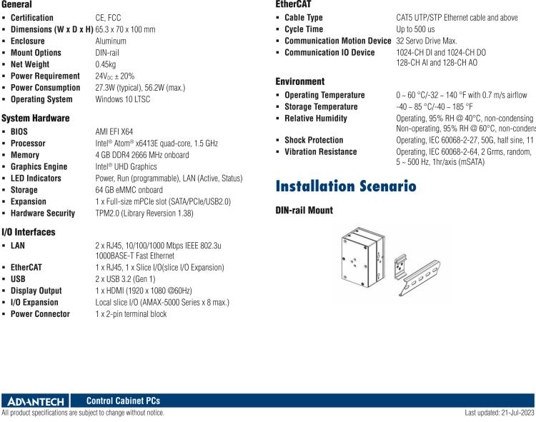 研華AMAX-357 超微型EtherCAT運(yùn)動(dòng)控制器，基于PC架構(gòu)開(kāi)發(fā)，配置了Intel Atom處理器，具有64GB eMMC、2 x LAN、2 x USB和Slice IO擴(kuò)展