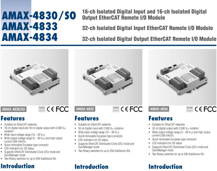 研華AMAX-4834 32-ch Isolated Digital Output EtherCAT Remote I/O Module