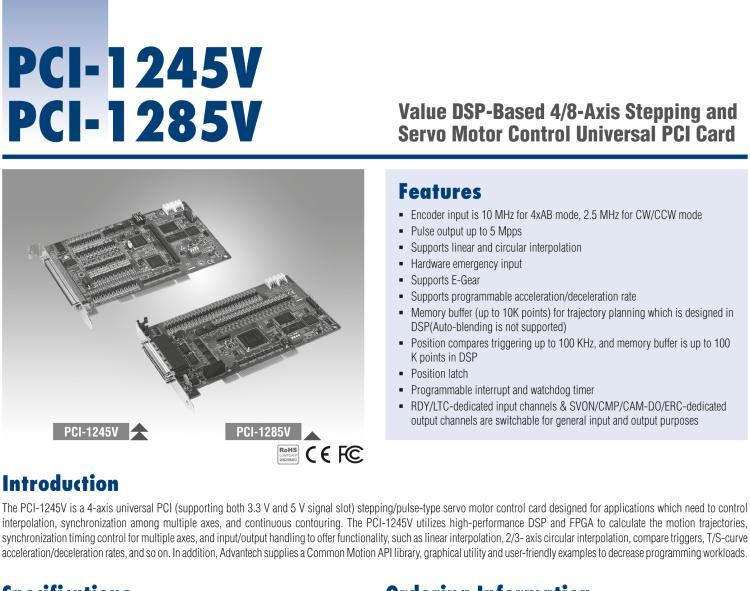 研華PCI-1285V 8軸PCI接口DSP架構(gòu)加值版脈沖型運動控制卡