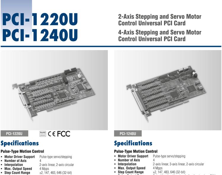 研華PCI-1240U 4軸通用PCI步進(jìn)/脈沖伺服電機(jī)運動控制卡