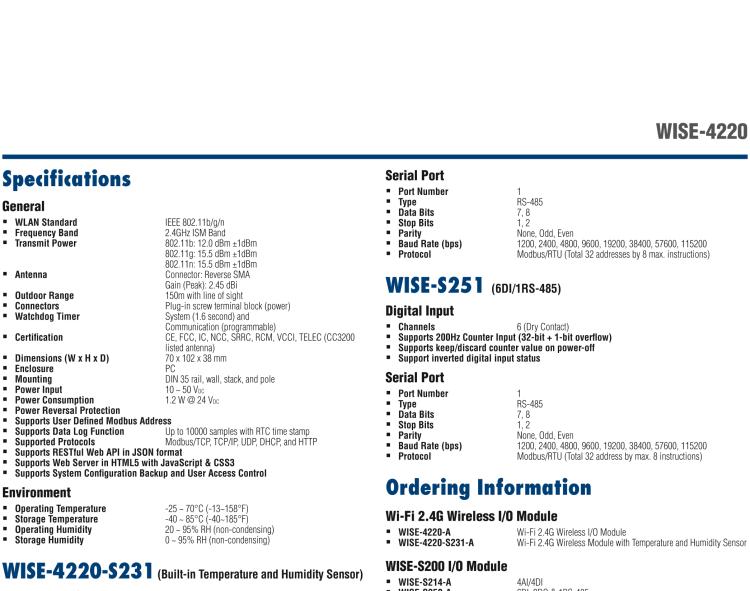 研華WISE-4220-S231 內置溫濕度傳感器物聯網無線傳感器節(jié)點