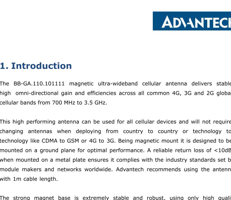 研華BB-GA.110.101111 4G/3G/2G High Gain Magnetic Mount Ultra-Wideband Antenna, SMA-M