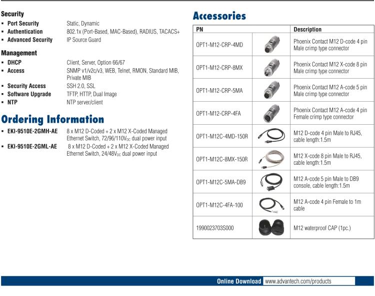 研華EKI-9510E-2GML 10個(gè)百兆M12端口網(wǎng)管型EN50155交換機(jī)， 支持24/48 VDC供電
