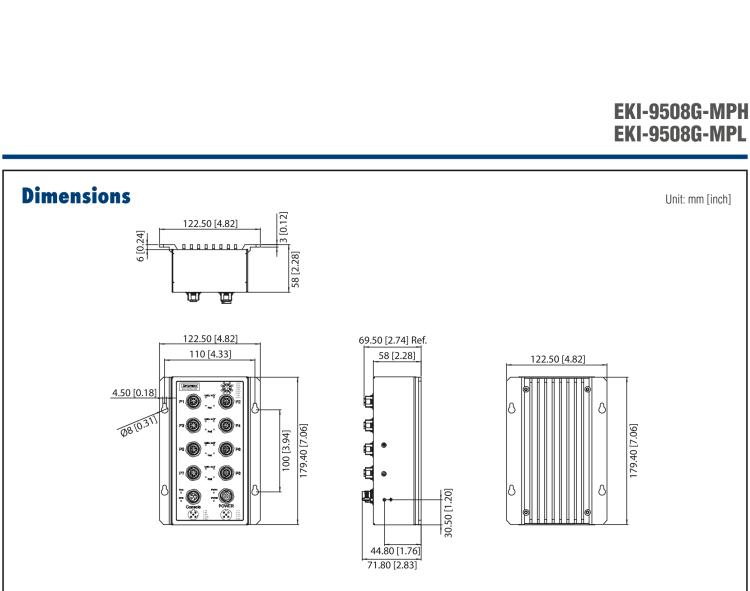 研華EKI-9508G-MPH 8個(gè)千兆M12 POE端口非網(wǎng)管EN50155交換機(jī)， 支持72/96/110 VDC供電