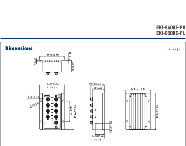 研華EKI-9508E-PH EN50155 Unmanaged PoE Ethernet Switch with 8FE, 72-110 VDC