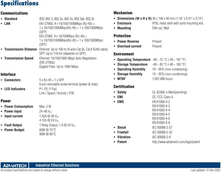 研華EKI-2706G-1GFPI 4GE PoE+1G+1G SFP，非網(wǎng)管型PoE工業(yè)以太網(wǎng)交換機(jī)，IEEE802.3af/at，24~48VDC（BE型），48~53VDC（AE型），-40~75℃