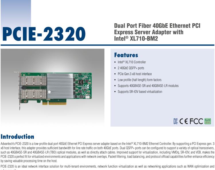 研華PCIE-2320 Dual Port Fiber 40GbE Ethernet PCI Express Server Adapter with Intel? XL710-BM2