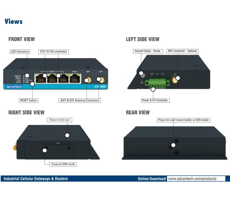 研華ICR-2531W ICR-2500, EMEA, 4x Ethernet , Wi-Fi, Metal, Without Accessories