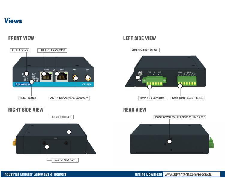 研華ICR-2437 ICR-2400, EMEA, 2x Ethernet , 1x RS232, 1x RS485, Metal, Without Accessories