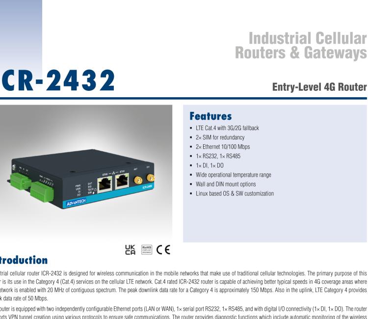 研華ICR-2432 ICR-2400, LATAM, 2x Ethernet , 1x RS232, 1x RS485, Metal, Without Accessories