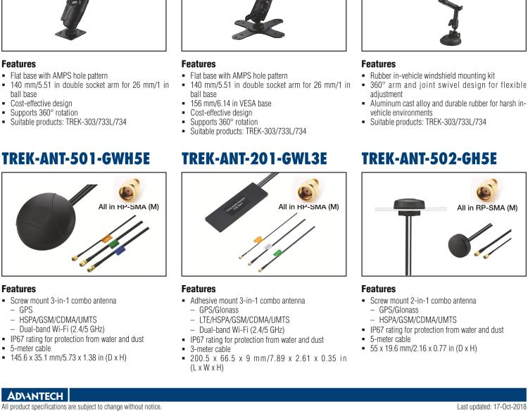 研華TREK-MNT-303E Rubber in-vehicle windshield mounting with 360° arm and joint swivel design