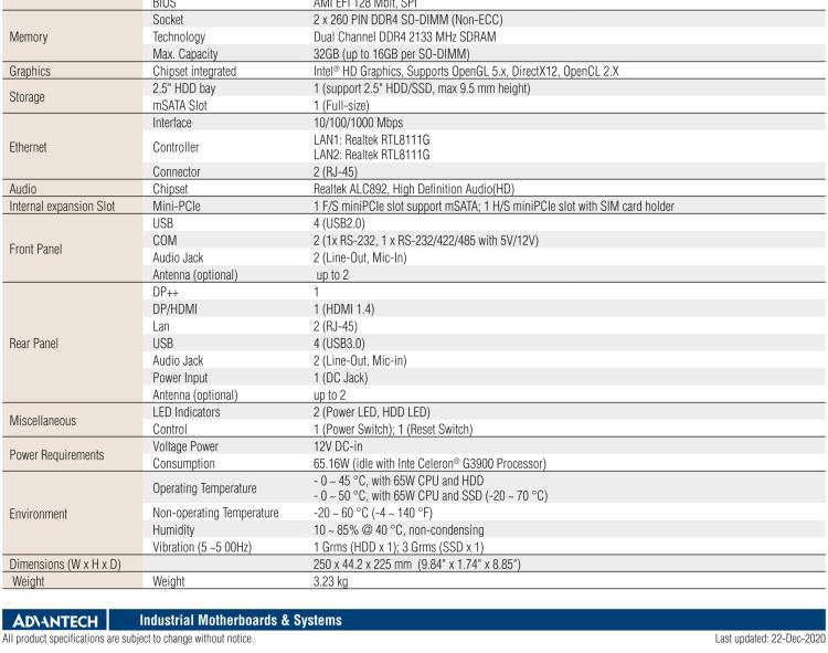 研華EPC-T2285 適配Intel? 第6/7代 Core? i 系列處理器，搭載H110芯片組。1U超薄高度，性能強(qiáng)勁。