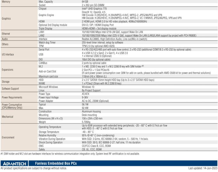 研華ARK-3534C 12th&13th Gen Intel? Core? i3/i5/i7/i9 LGA1700 Expansion Fanless Box PC