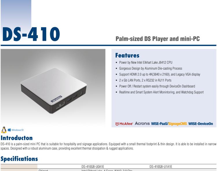 研華DS-410 Palm-size mini PC for hospitality and signage application