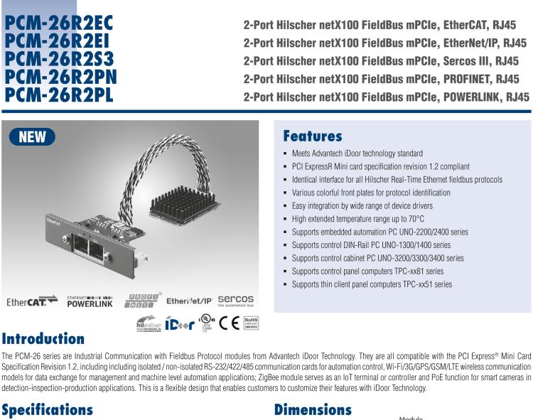 研華PCM-26R2S3 2端口 Hilscher netX100 現(xiàn)場(chǎng)總線 mPCIe, Sercos III, RJ45