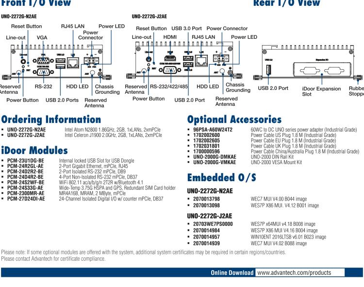 研華UNO-2272G 袖珍型嵌入式工控機(jī)，搭配Intel? Atom?處理器，1 x GbE, 2 x mPCIe, VGA/HDMI