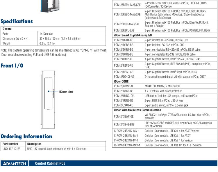 研華UNO-137 DIN導(dǎo)軌控制器，配備Intel?Atom?E3940 CPU、2個(gè)LAN、2個(gè)COM、3個(gè)USB 3.0、1個(gè)USB 2.0、2個(gè)DP 1.2、8個(gè)DI、8個(gè)DO、1個(gè)M.2、1個(gè)mPCIe、TPM 2.0