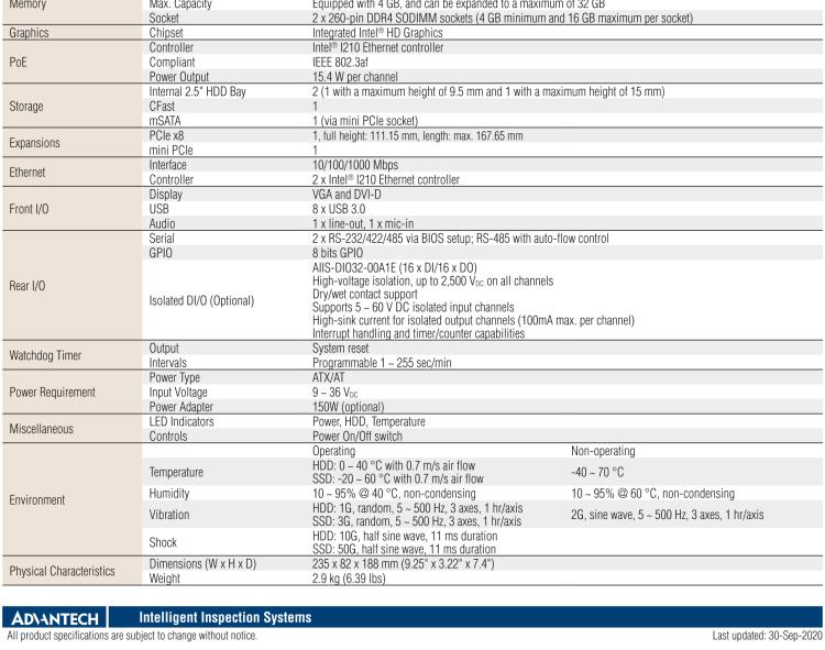 研華AIIS-5410P 無風(fēng)扇視覺系統(tǒng)，Intel Core? i 處理器，4通道 GigE PoE 相機(jī)界面和 PCIe 插槽