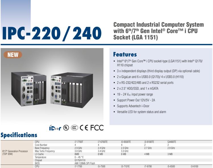 研華IPC-240 緊湊型工業(yè)電腦，帶第六/七代Intel? Core? i CPU插槽(LGA 1151)