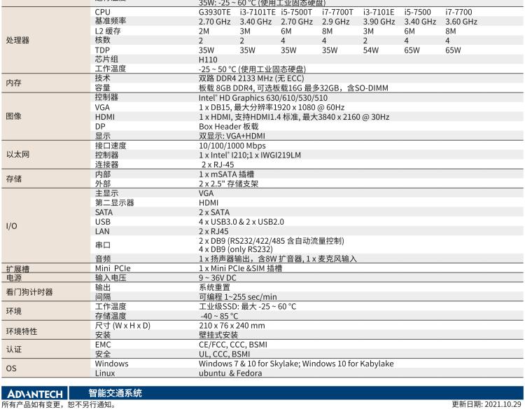 研華ITA-3650 Intel?第六/七代桌面級(jí)處理器 車載AI計(jì)算單元