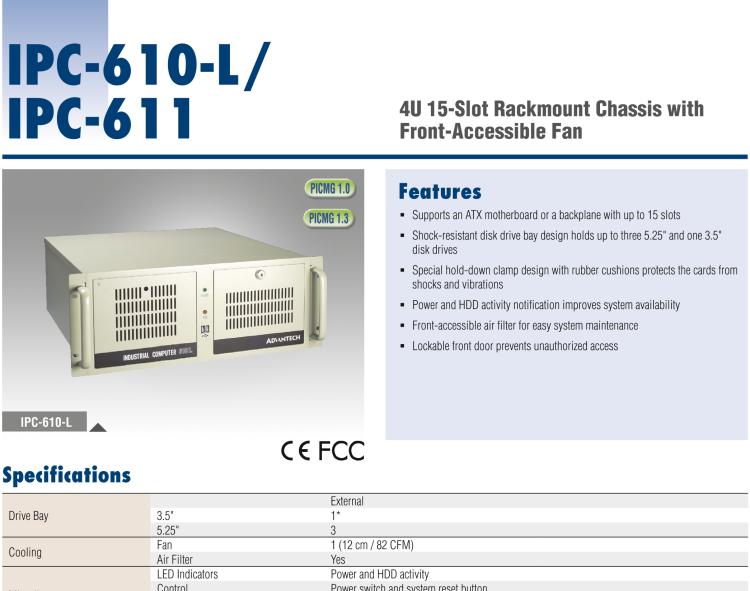 研華IPC-610-L 4U 15槽上架式機箱，支持前部可訪問風(fēng)扇