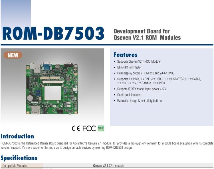 研華ROM-DB7503 Qseven V2.1 ROM 核心板的開發(fā)板