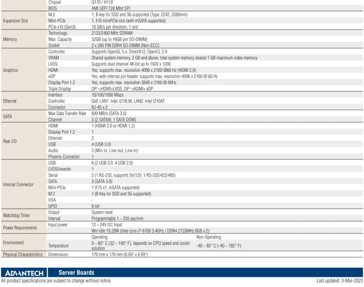 研華AIMB-275 適配Intel? 第6/7代 Core? i 處理器，搭載Intel Q170/H110芯片組。性能強勁，接口豐富。