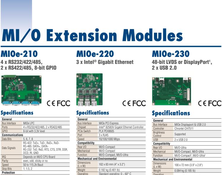 研華MIOE-110 2 x RS-232, 2 x RS-232/422/485 (帶5V/12V電源及隔離), 2USB 2.0，兼容2.5寸MIO單板