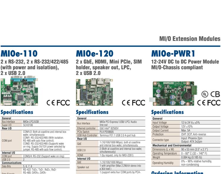 研華MIOE-110 2 x RS-232, 2 x RS-232/422/485 (帶5V/12V電源及隔離), 2USB 2.0，兼容2.5寸MIO單板