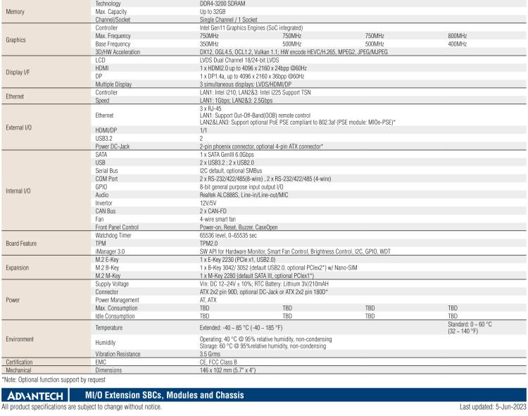 研華MIO-5352 第8代 Intel Atom? x6000E &Celeron? J&N系列單板電腦