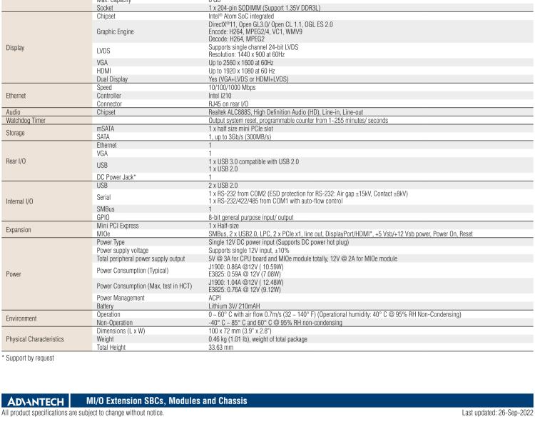 研華MIO-2263 2.5寸Pico-ITX主板，搭載Intel? Atom? SoC E3825/ J1900處理器的2.5寸Pico-ITX單板電腦，采用DDR3L內(nèi)存，支持24-bit LVDS + VGA/HDMI獨(dú)立雙顯，帶有豐富I/O接口：1個(gè)GbE、半長Mini PCIe、4個(gè)USB、2個(gè)COM、SMBus、mSATA & MIOe