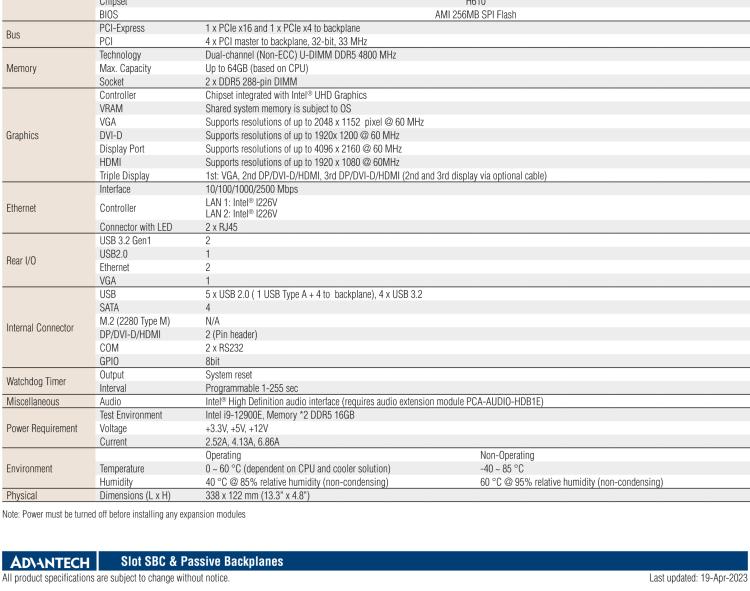 研華PCE-5033 LGA1700 12th Generation Intel? Core? i9/i7/i5/i3/Pentium? System Host Board with DDR5, SATA 3.0, USB 3.2, Dual 2.5GbE, and Triple Displays