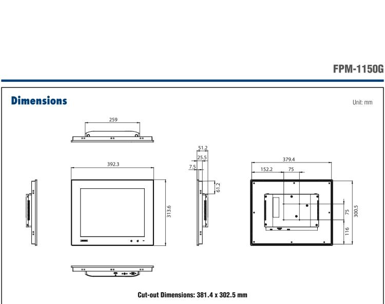 研華FPM-1150G 15”XGA液晶顯示屏工業(yè)顯示器，搭配電阻式觸摸屏及VGA / HDMI接口