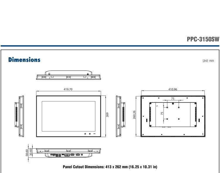 研華PPC-3150SW 15.6" 寬屏無風(fēng)扇工業(yè)平板電腦，搭載 Intel? Pentium? N4200 四核心處理器