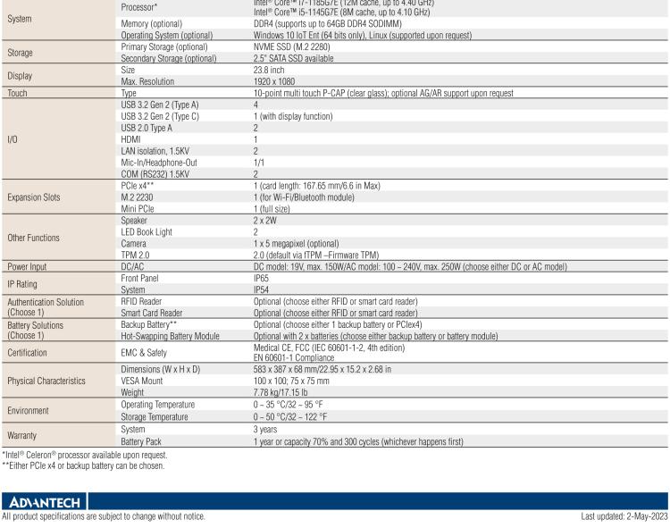 研華POC-624 23.8"高性能醫(yī)用一體機，可用于多種醫(yī)療應(yīng)用