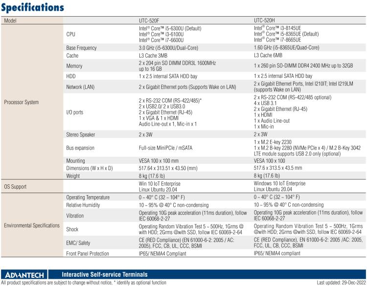 研華UTC-520F 21.5" 多功能觸控一體機，內置Intel? Skylake Core? i5-6300U處理器