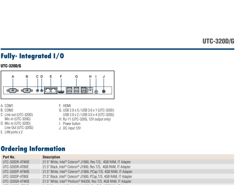 研華UTC-320D 21.5" 多功能觸控一體機(jī)，內(nèi)置Intel? Celeron? J1900處理器