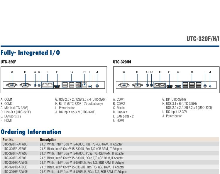 研華UTC-320H 21.5" " 多功能觸控一體機,內(nèi)置 Intel? Core? i5-8365UE/Core? i3-8145UE