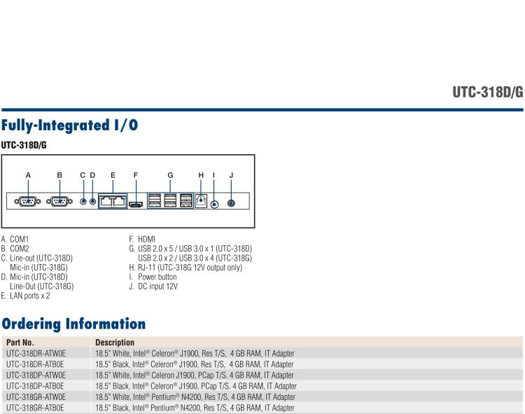 研華UTC-318D 18.5" 多功能觸控一體機(jī)，內(nèi)置Intel? BayTrail J1900